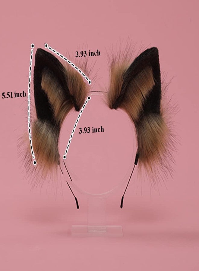 VIGVAN Handmade Wolf Fox Ears Animal Cosplay Cute Head Accessories for Halloween (Wolf Brown Black) - Image 2
